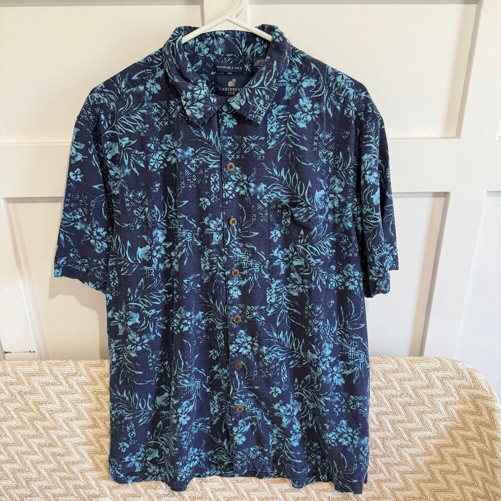 Caribbean Joe Washable Silk Short Sleeve Casual Button Down Shirt